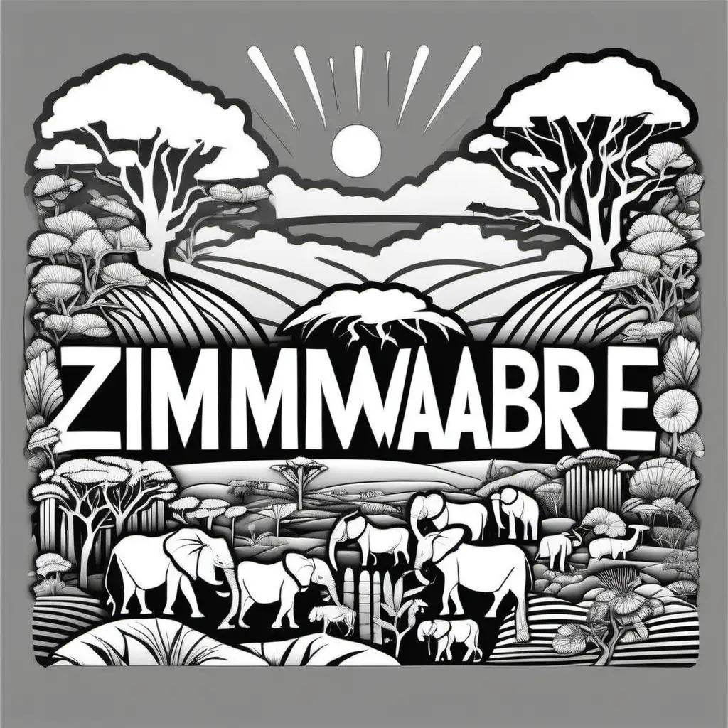 zimbabwe, line art, flat design, simple, high contrast, black and white --no background texture gradient gray