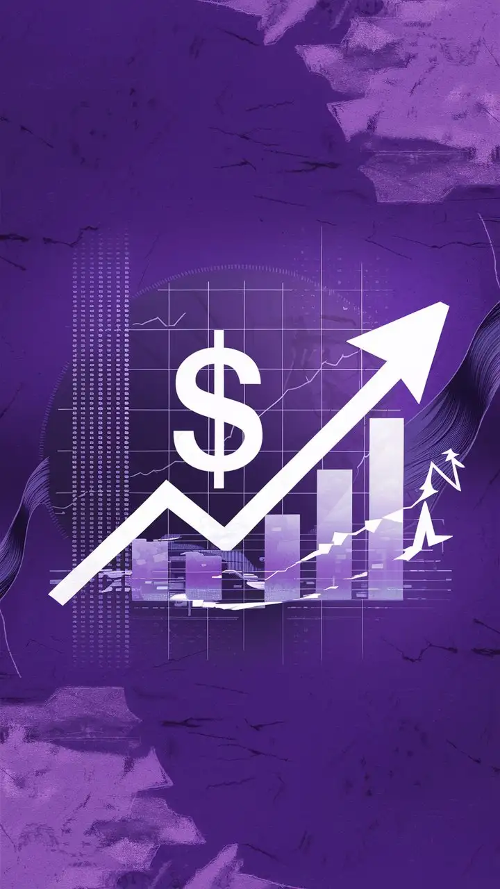 a splash screen, have chart uptrend, have dollar, violet theme