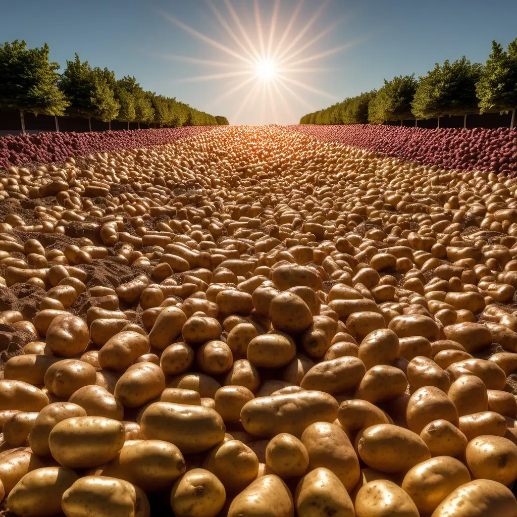 Vibrant Sun Surrounded by a Celestial Potato Field
