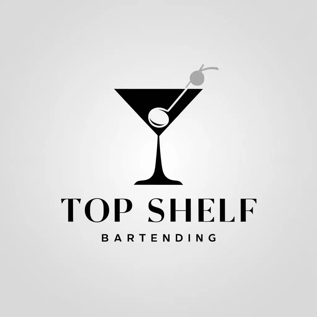 Create a logo for Top Shelf Bartending colors should be black and silver with a martini glass make it simple




