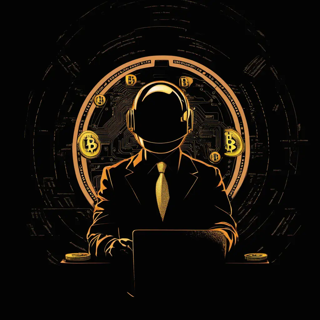Businessman with TV Head and Bitcoin Eyes in a MoneyMaking Suit
