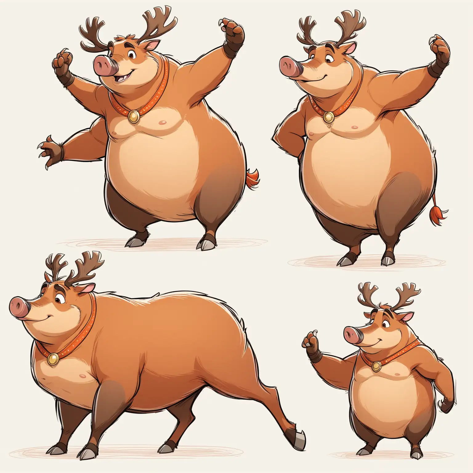  cartoon Anthropomorphic hog in Zootopia Style, concept art, line art, white background, The elk should be standing upright on his hind legs, in a natural human-like pose, with his front legs/hooves at his sides. He should have a confident, alert expression on his face, The hog should have the general body shape and feature,