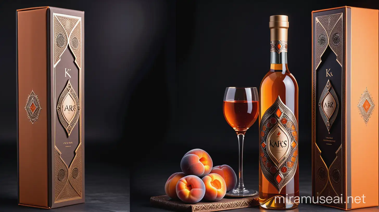 Luxury KARS Armenian Apricot Wine Bottle and Box with Modern Stone Ornamentation