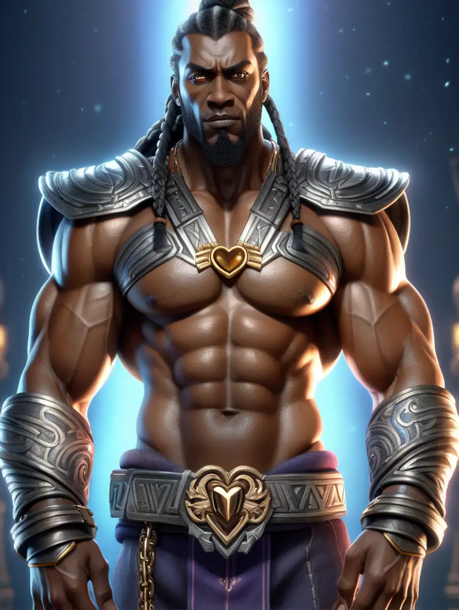 very hot handsome heimdall. black man. dark brown skin. broad shoulders. with long luxurious black braided cornrow hair with black curls on the ends. slightly curly. muscular figure. bad boy demeanor. cute guy. Ultra high definition. light particles. glowing hair. cinematic lighting and cinematic shading. very long tongue. very baroque and infinitesimally individualized. fanatically pragmatic 3d blender sfm compositions. holographic. very intricately and microscopically detailed. ultra realistic 3d blender sfm textures. upscaled definition. cinematic lighting. dressed in wet attire. microscopically detailed. chest focus. close up. dark brown skin. black man. outerspace. stars. dark matter. nebula. aurora. neon heart. tattoo. sternum tattoo. ribs tattoos, in-between boob tattoos. ventral tattoo. cinematic lighting and cinematic shading. very intricate and infinitesimally individualized. colossally strapping. seductive robust male. pectorals. broad pectorals. abs. with monumental brawny frame. considerable pectorals. very buff. thick arms. biceps. triceps. obliques. full body. with monumental brawny frame. considerable pectorals. male focus. colossally strapping. seductive robust male. pectorals. broad pectorals. abs. seductive navel. marble. neon. holographic. very baroque and infinitesimally individualized. fanatically pragmatic 3d blender sfm compositions. heavy metal punk rock theme. broad shoulders. wide shot. cinematic lighting and cinematic shading. bearded. very buff. chest hair. mature male. thick arms. biceps. triceps. obliques. arms behind head. mohawk braid. gauntlet. being worn on arm. viking. gold glowing eyes.