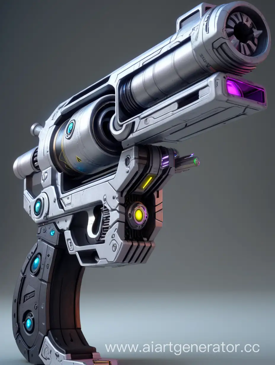 portal cannon in the form of a cyberpunk-style revolver