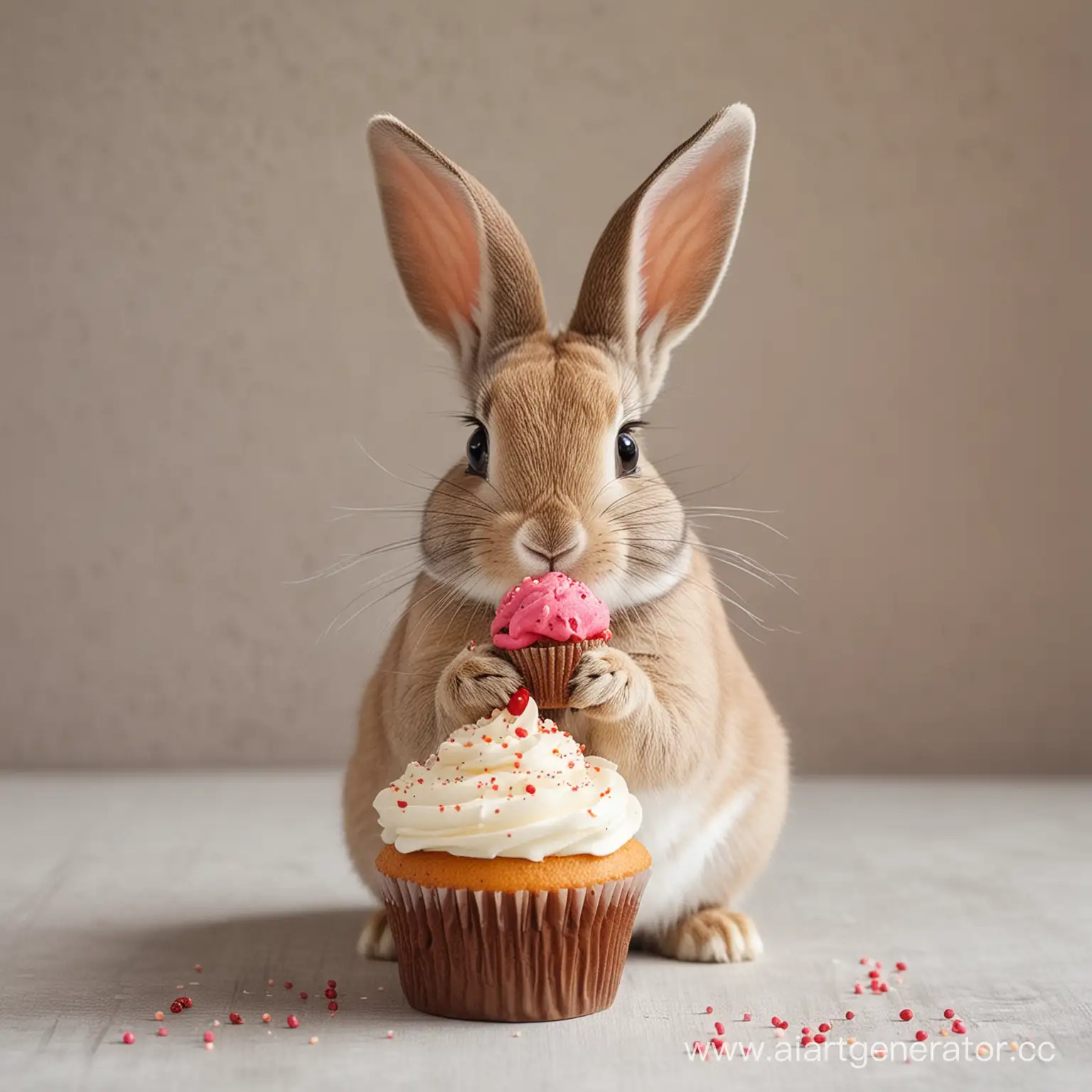 Adorable-Rabbit-Holding-a-Delicious-Cupcake