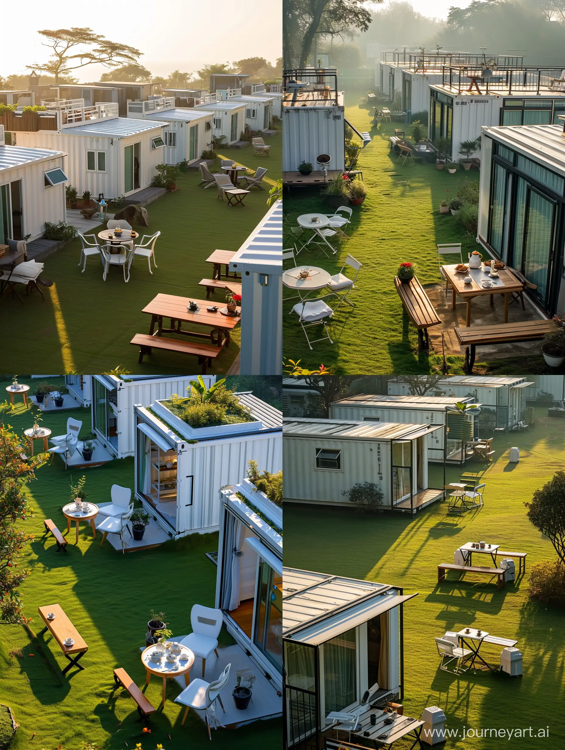 Charming-Morning-Tea-in-White-Container-Accommodations-with-Rooftop-Terraces