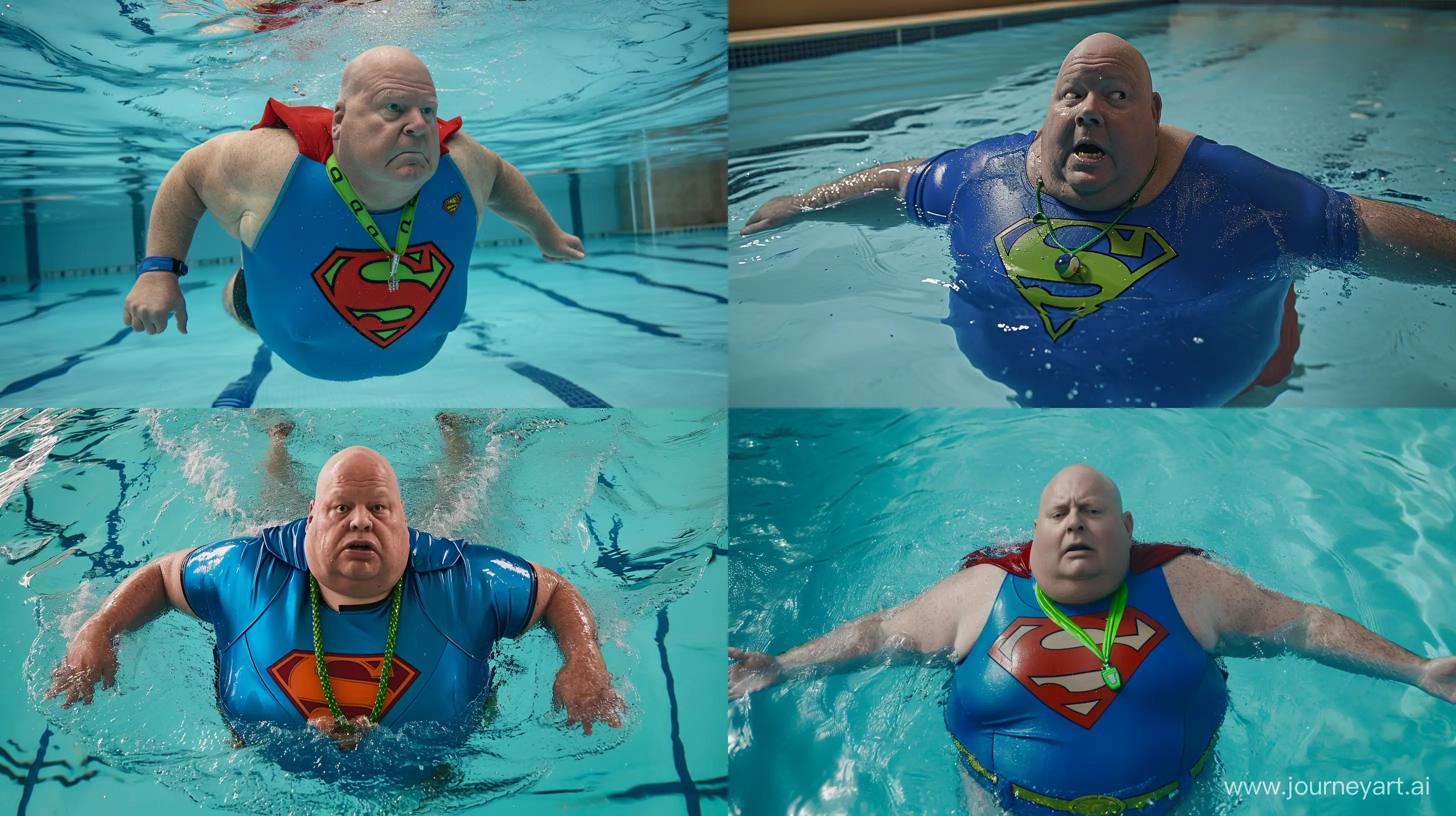 Fearful-70YearOld-Superman-Swimming-in-Bright-Blue-Costume