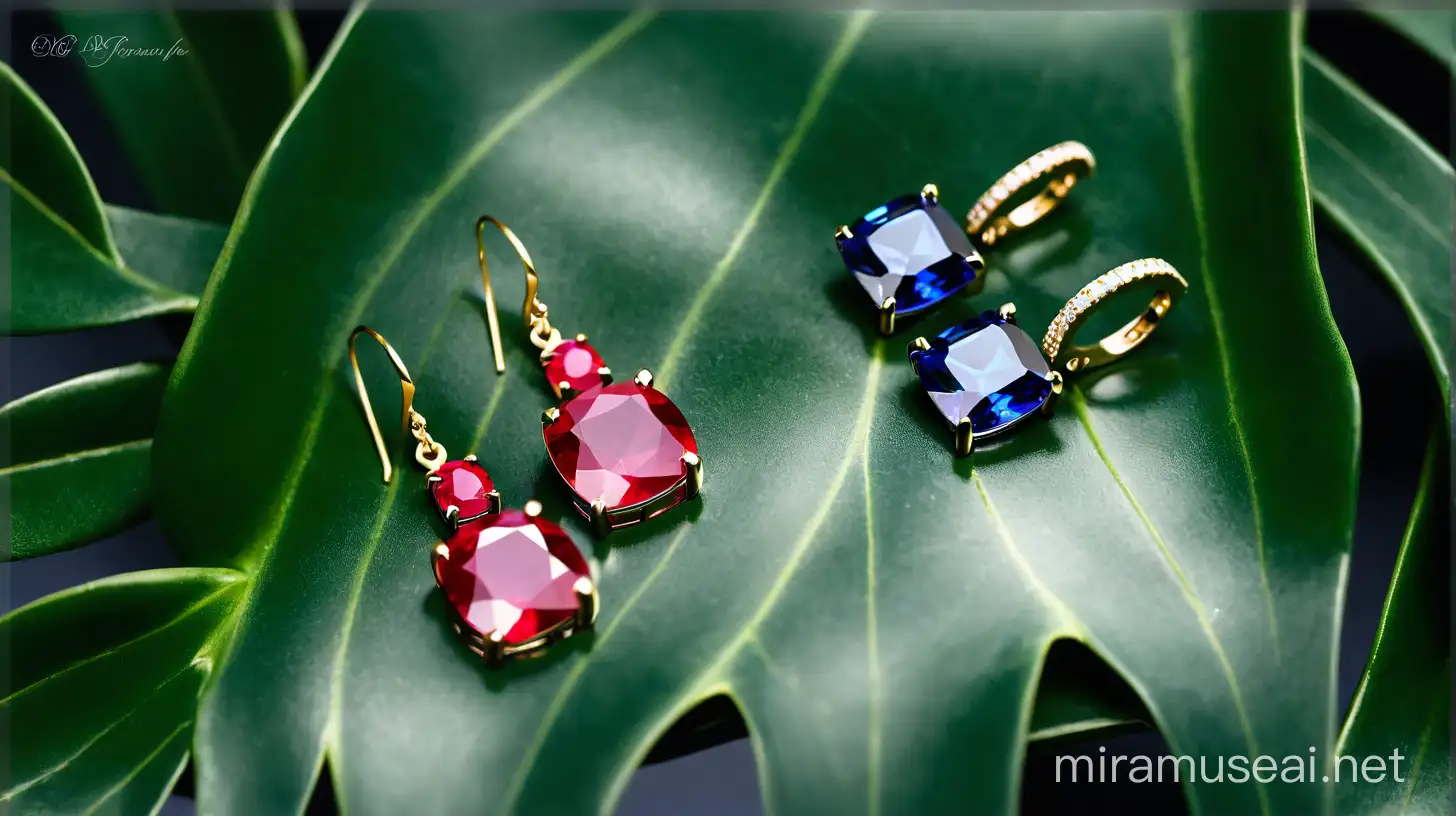 Ruby and Sapphire Earrings with Soft Background