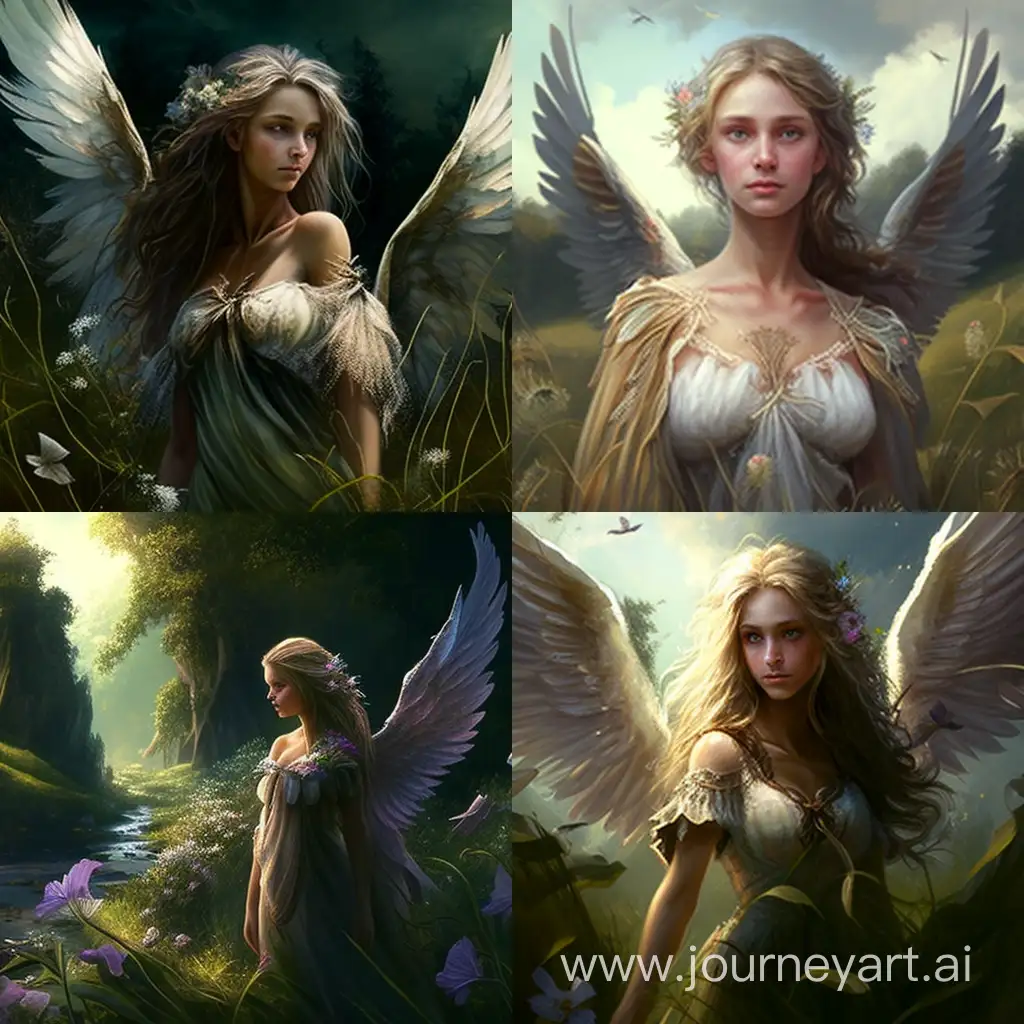 Angel on the meadow fantasy style