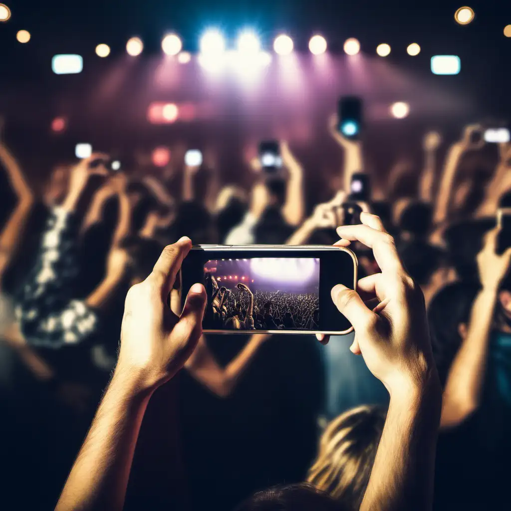 music fan taking a picture of show from crowded audience