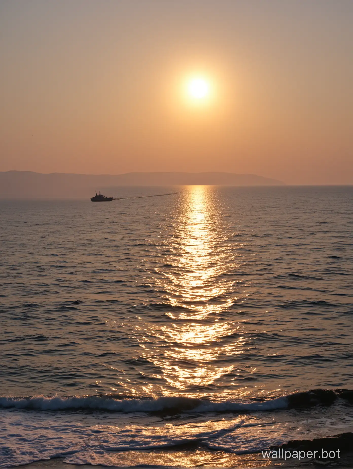 Крым, море, закат, теплоход вдалеке