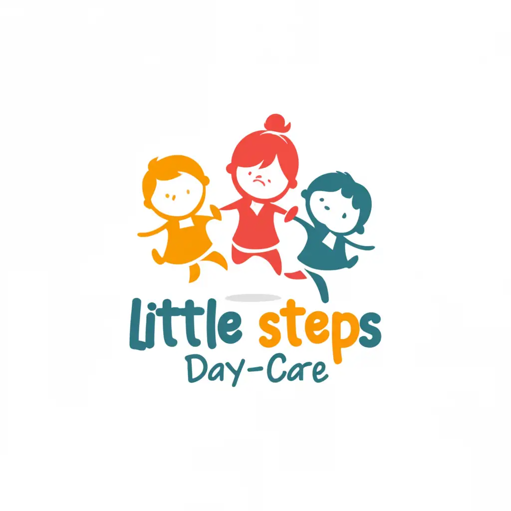 a logo design,with the text "Little steps day-care", main symbol:children,complex,be used in Education industry,clear background