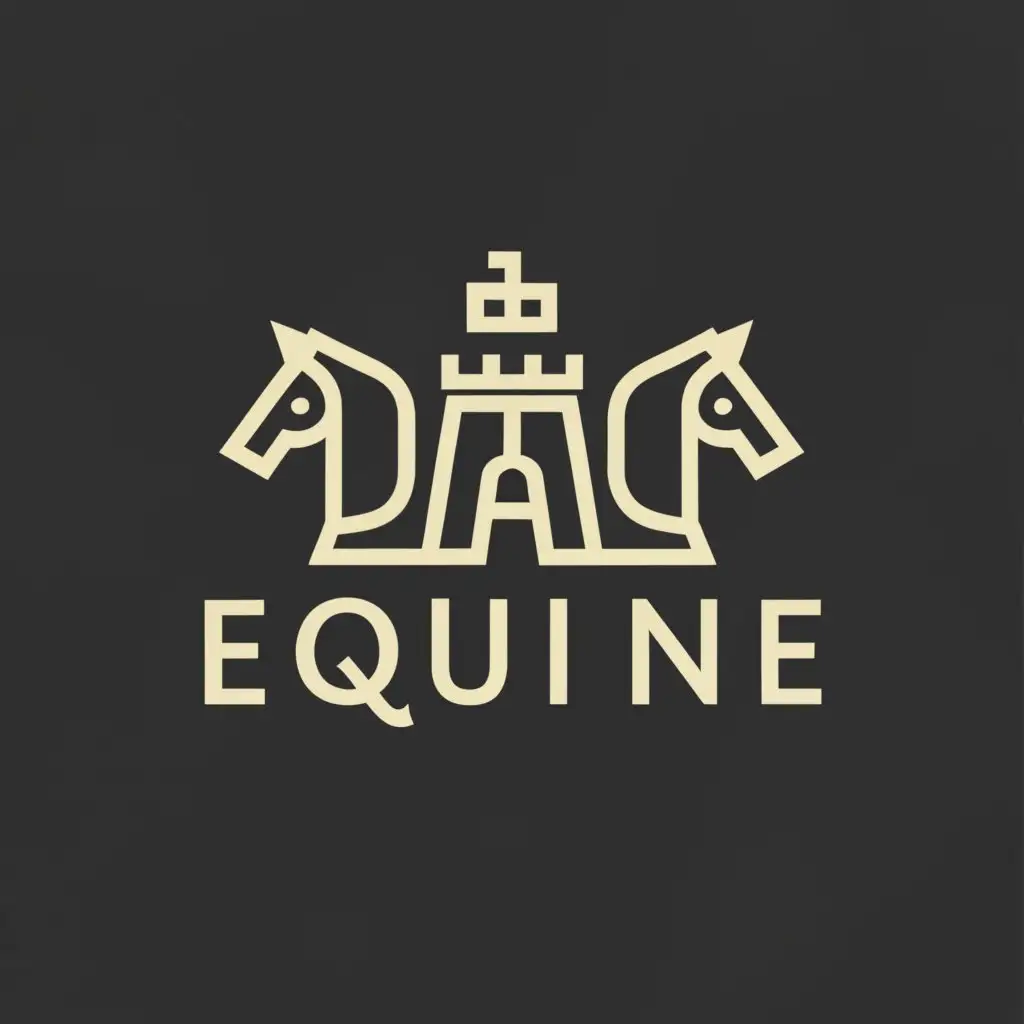 a logo design,with the text "EQUINE", main symbol:castle, horses heads,Moderate,clear background
