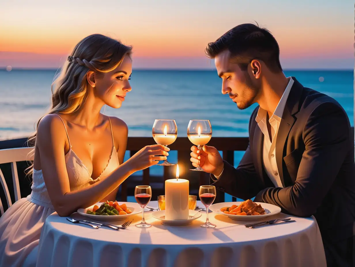 man and woman romantic candle light dinner