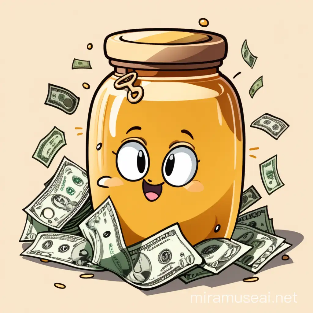 cartoon honey jar with money coming out of it