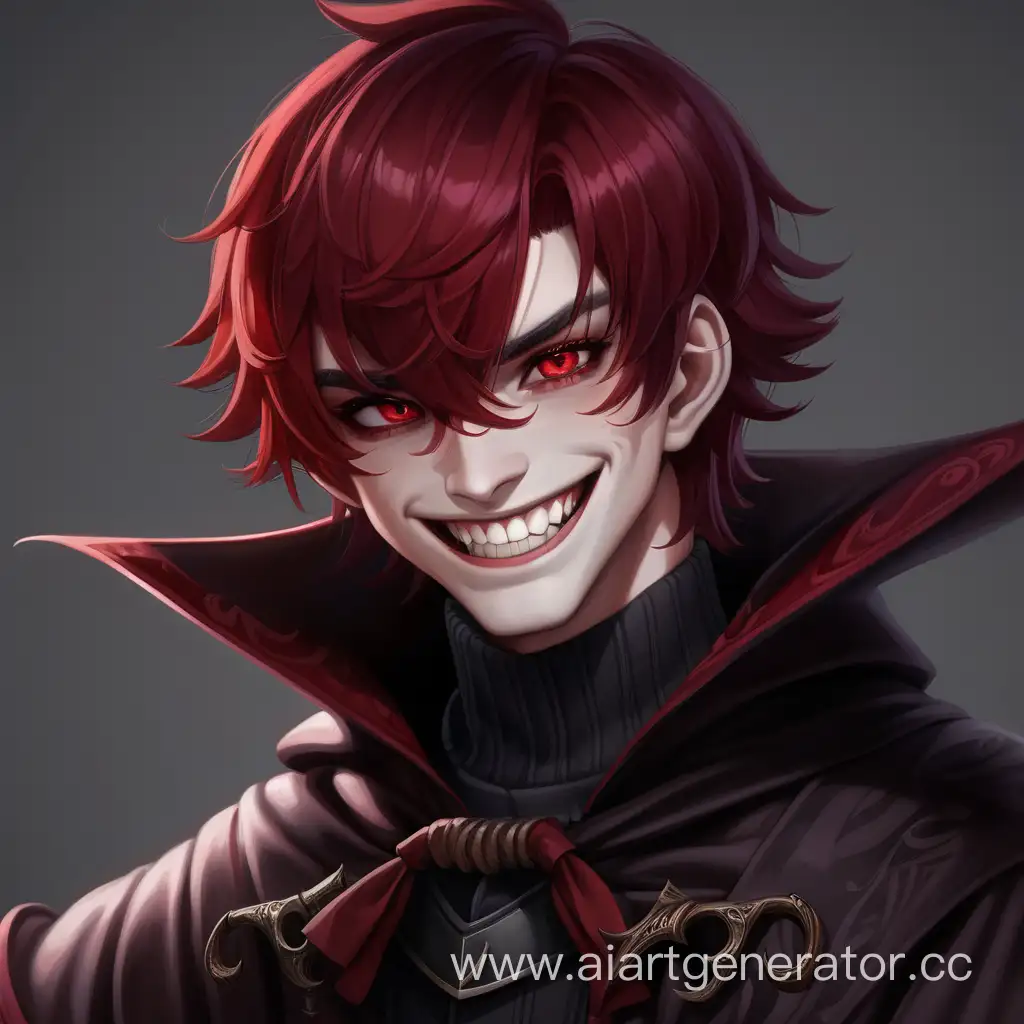 CrimsonHaired-Smiling-Vampire-with-Fangs-and-Cane