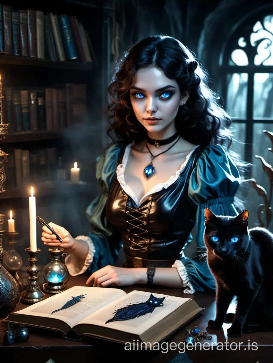 Enchanting-Sorceress-Girl-with-Magical-Artifacts-in-Dimly-Lit-Room