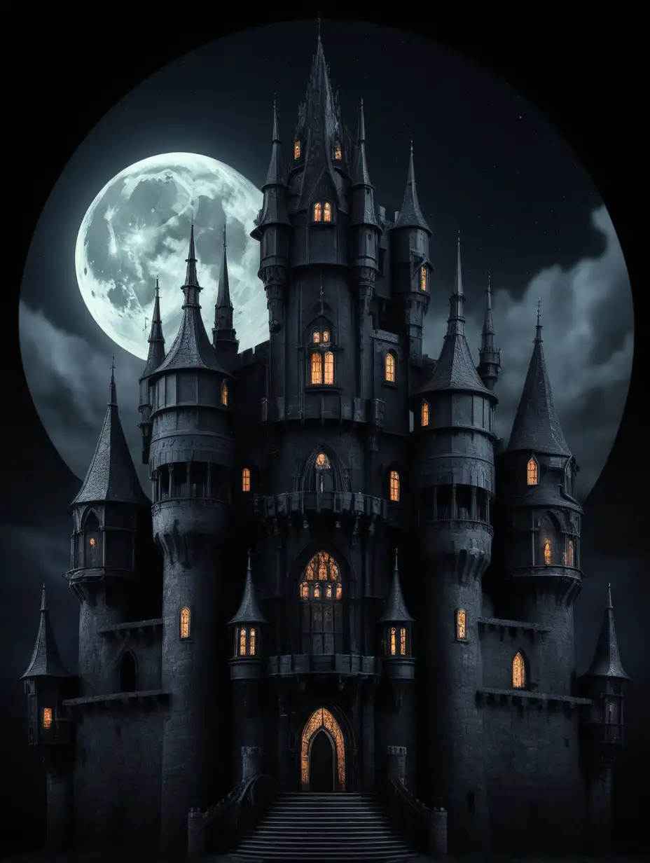 Nocturnal Elegance Gothic Castle with Circular Spires in Black