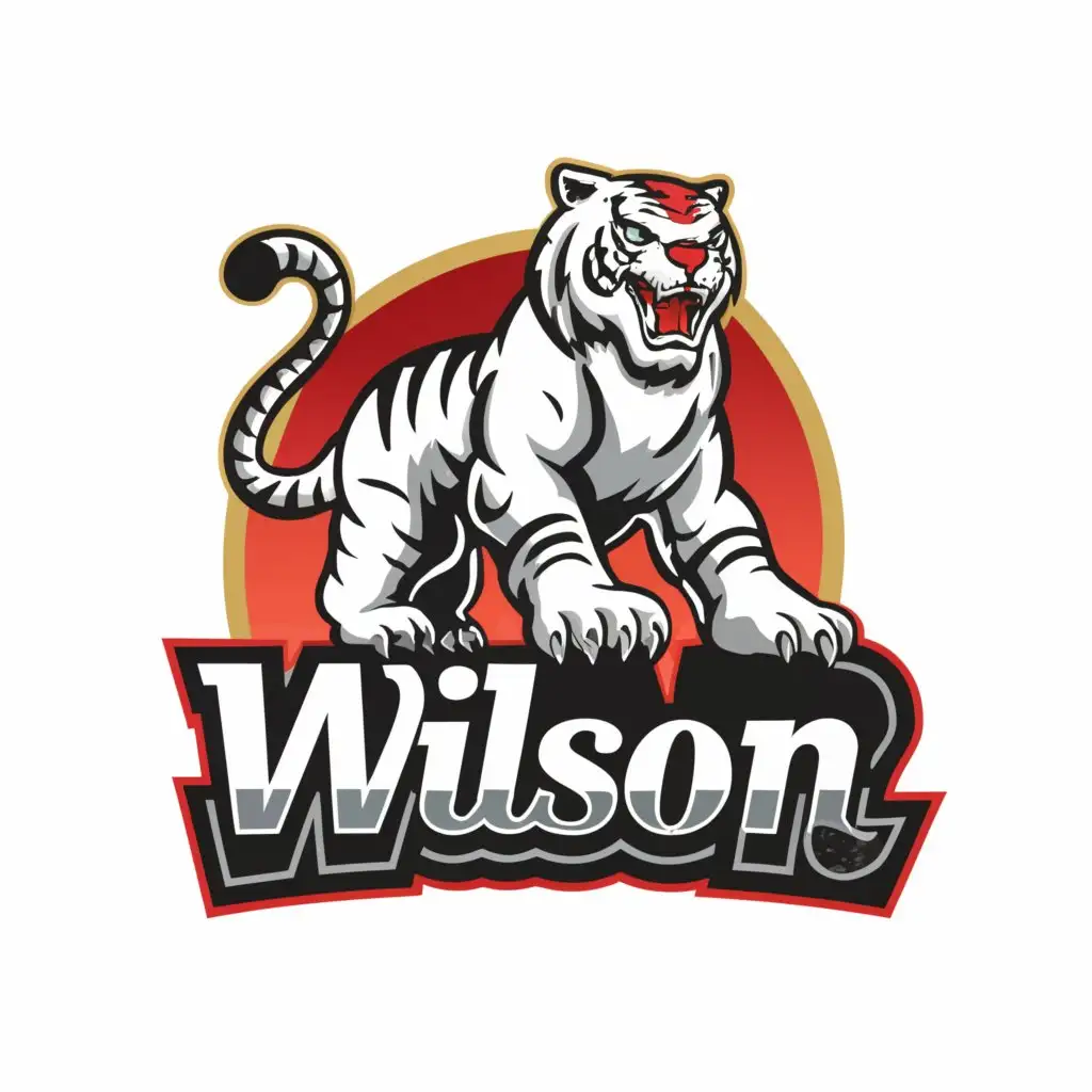 a logo design,with the text "Wilson", main symbol:Wilson on top of a white tiger zord
 with the words big and bold,,Moderate,clear background