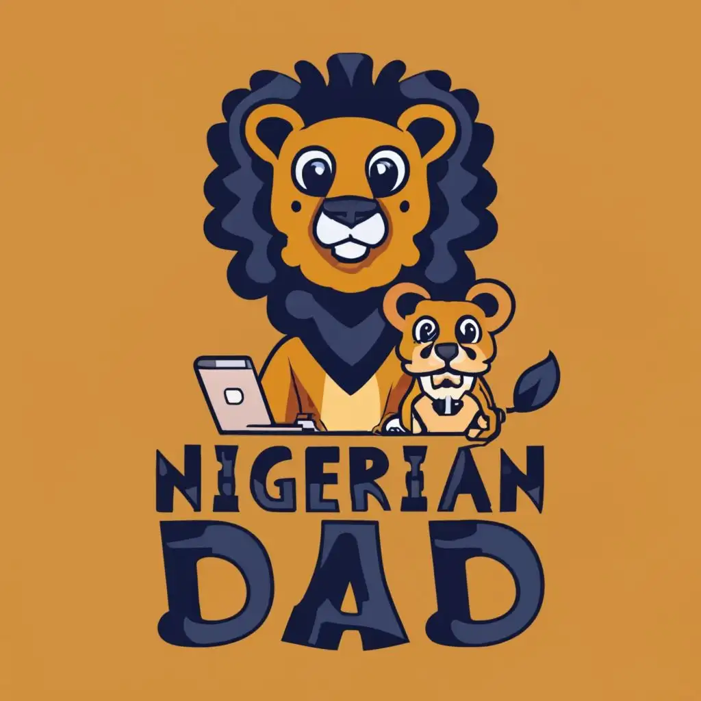 logo, A lion and a Nigerian dad, with the text "Nigerian Dad", typography, be used in Internet industry