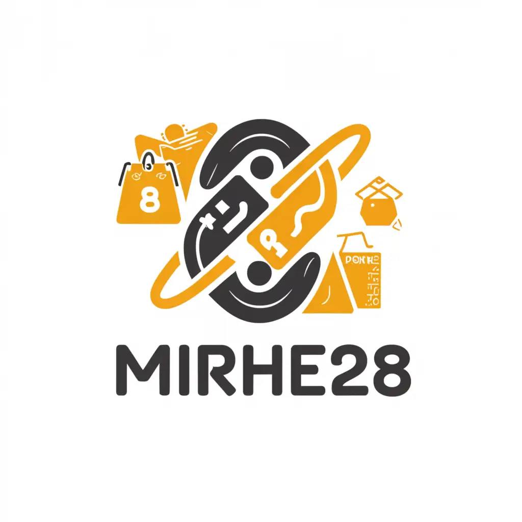 a logo design,with the text "MiRhe28", main symbol:infinity design, feng shui money bag, full shopping cart with everything, ,Moderate,be used in Retail industry,clear background