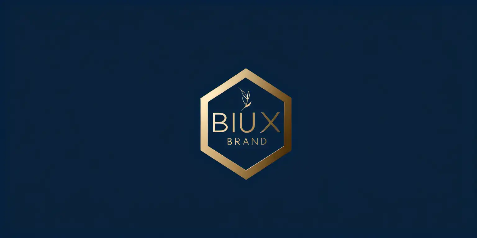 I want a logo for BIUX brand which is cosmetic brand. I want in rectangular shape gold color and minimalist blue background. with a symbol of biotechnology and a symbol of luxury.
