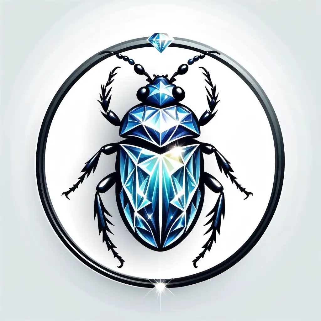 logo of a beetle made of realistic shining diamond  on white background in a circle
