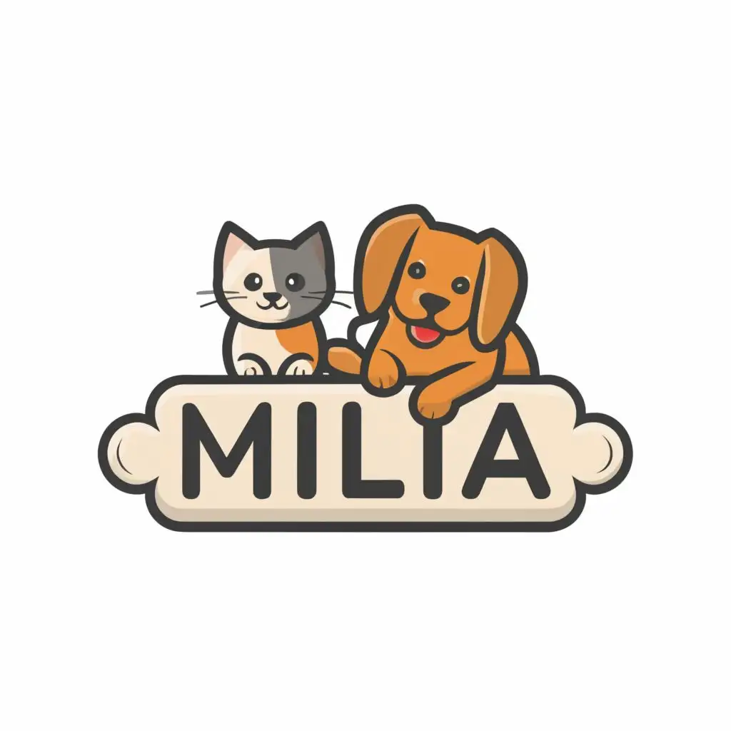 logo, dog, cat, bone, with the text "MILIA", typography, be used in Animals Pets industry