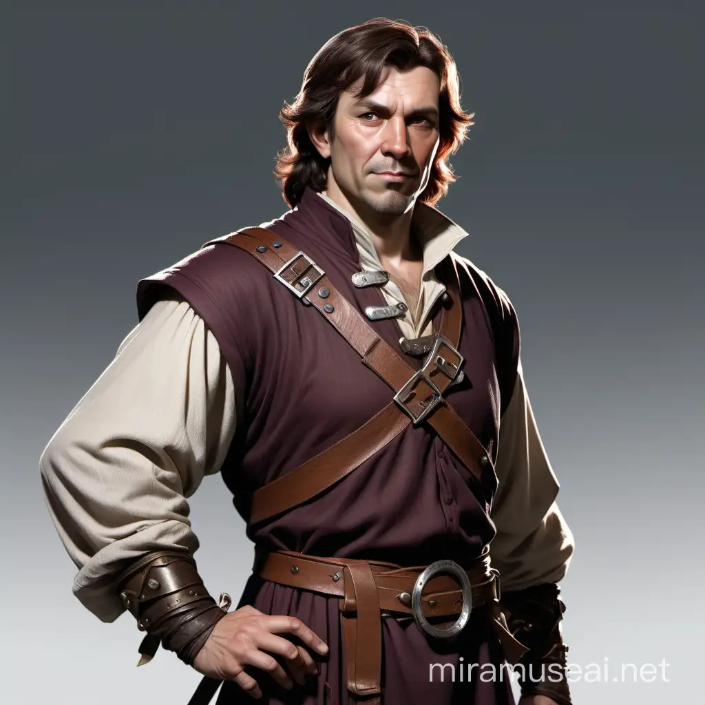 MIddle Aged Human, male, nice townsfolk clothes, brown hair, a dungeons and dragons character, no background