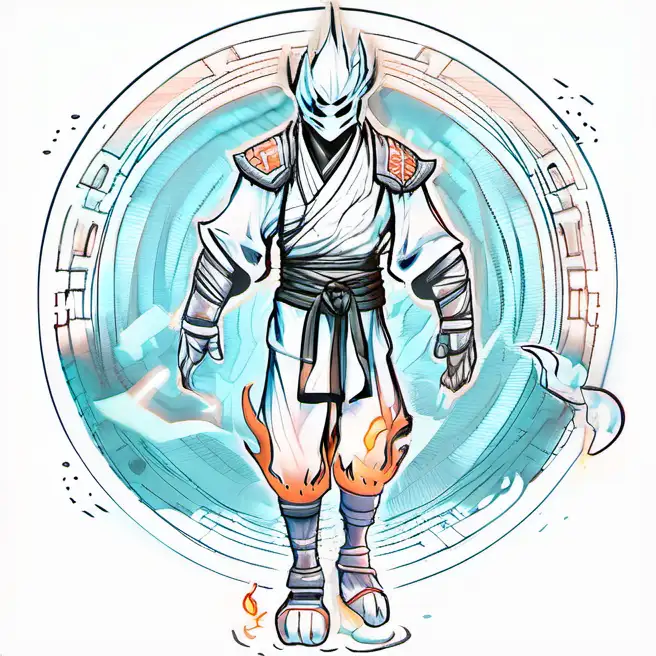 high quality character concept art of a fire elemental summoning fire around himself he is a black and red and orange fire ninja with unique ninja and fire armor