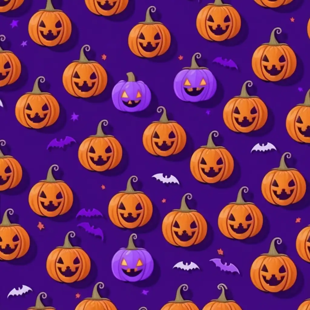 Seamless Halloween Pumpkin Pattern on a Mysterious Purple Background