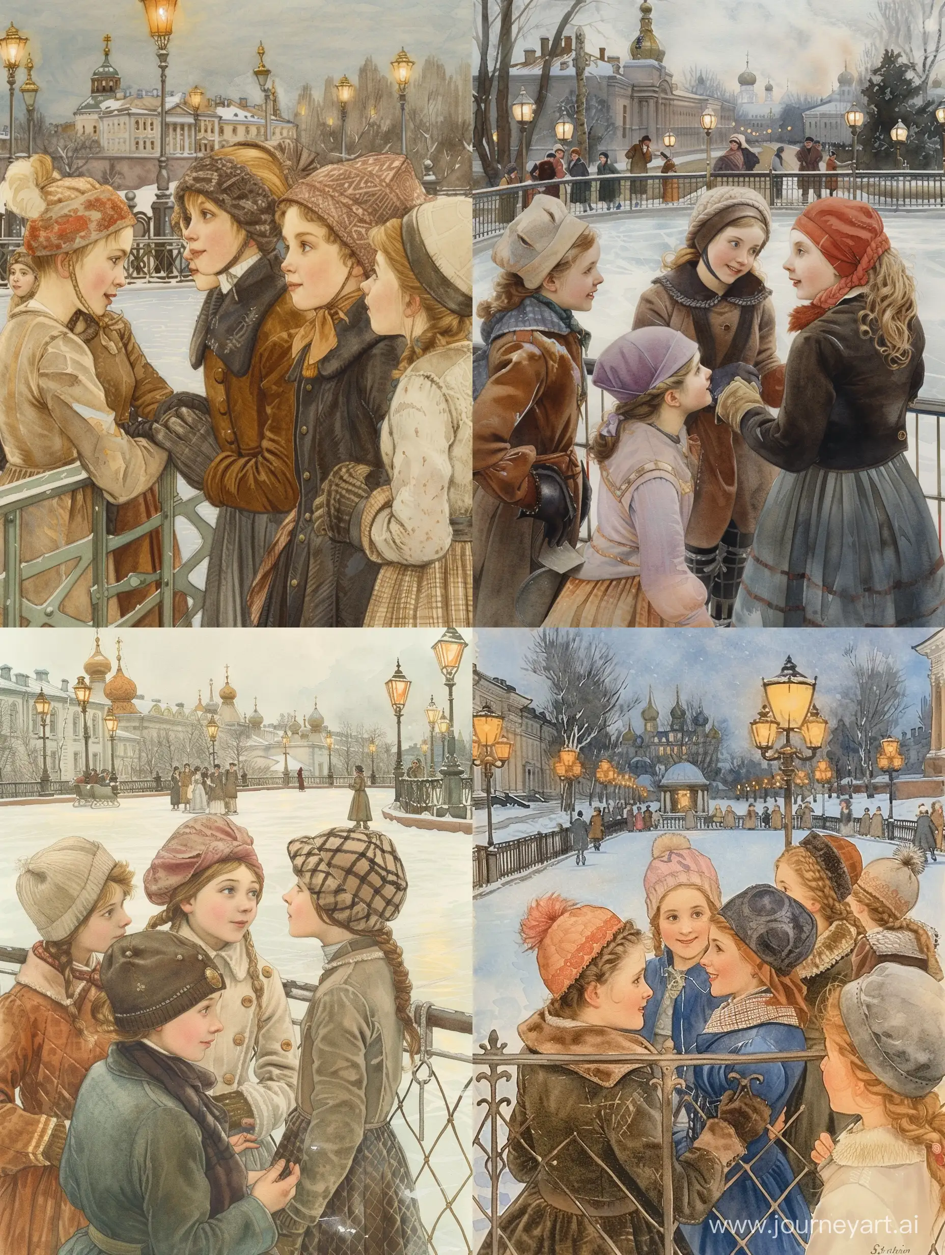 Stylish-Girls-Ice-Skating-in-St-Petersburg-Park-1910