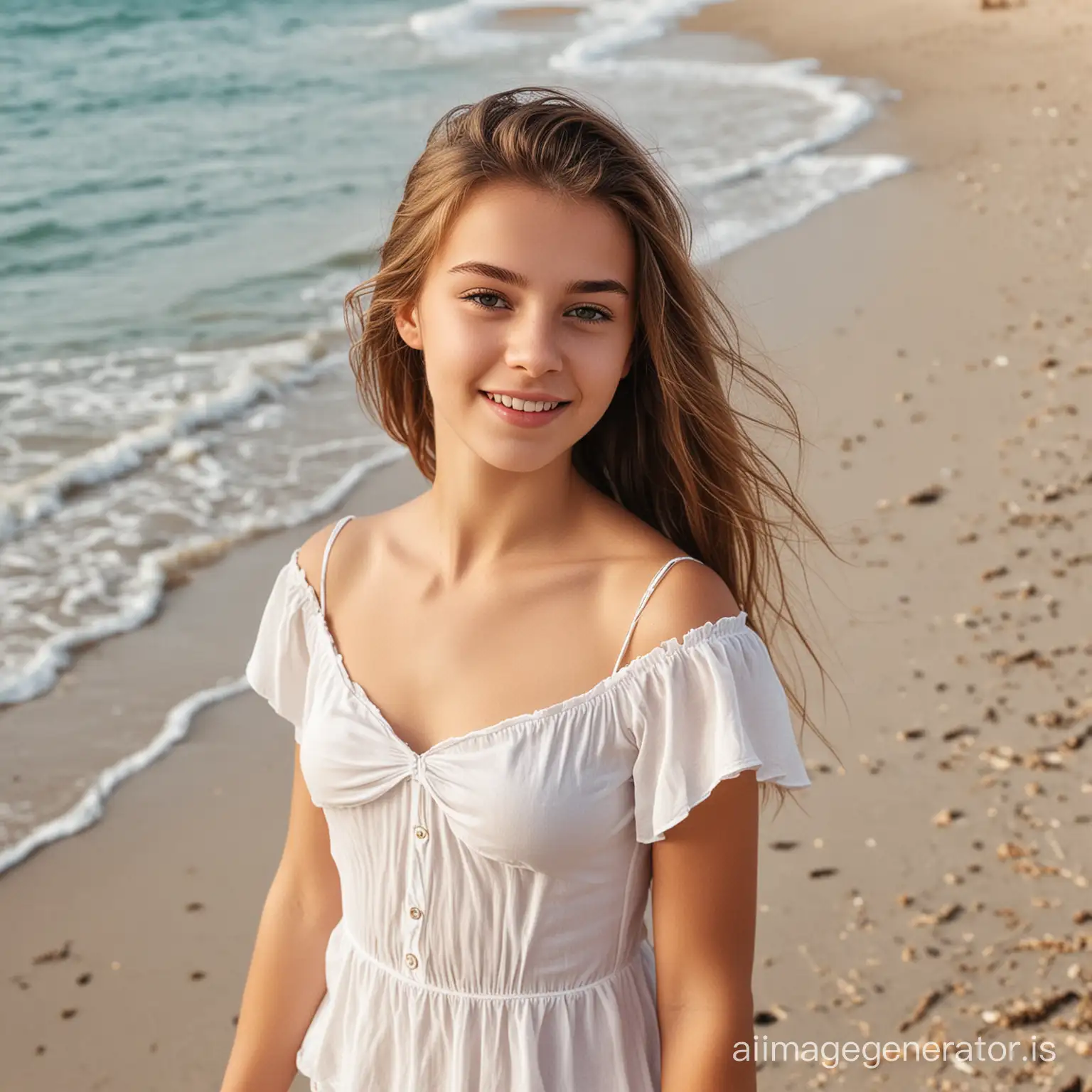Cute european young teen girl on beach