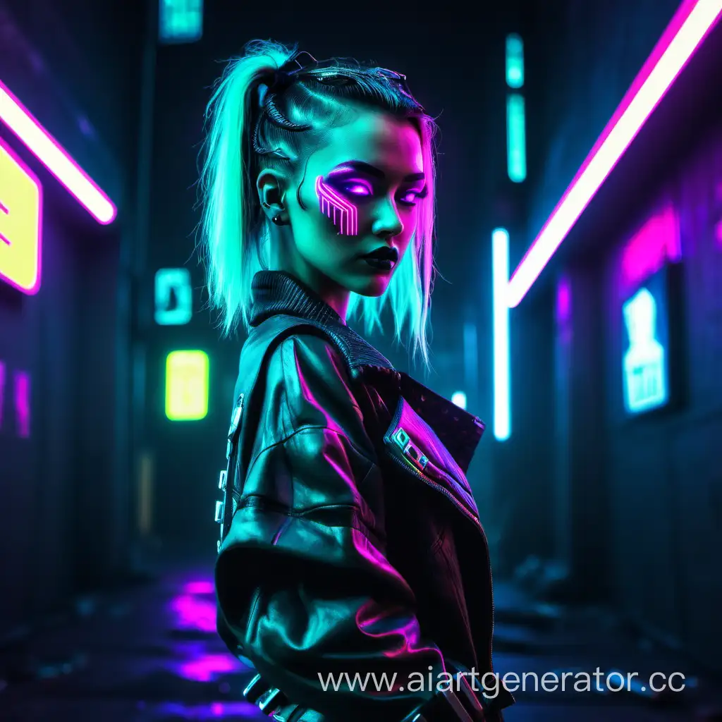 Neon-Cyberpunk-Scene-Girl-with-Bright-Makeup-Walking-Alongside-Man