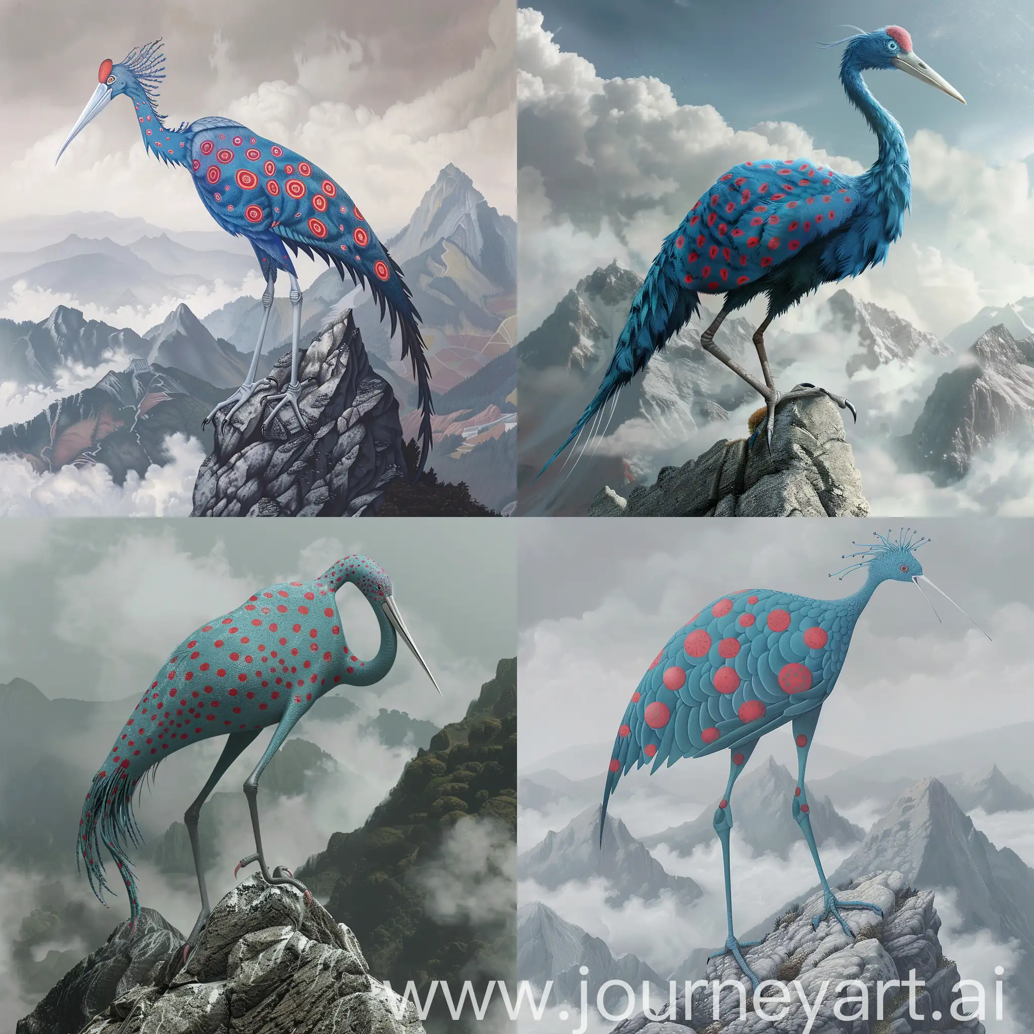 Solitary-OneLegged-Blue-Crane-Perched-on-Mountain-Peak