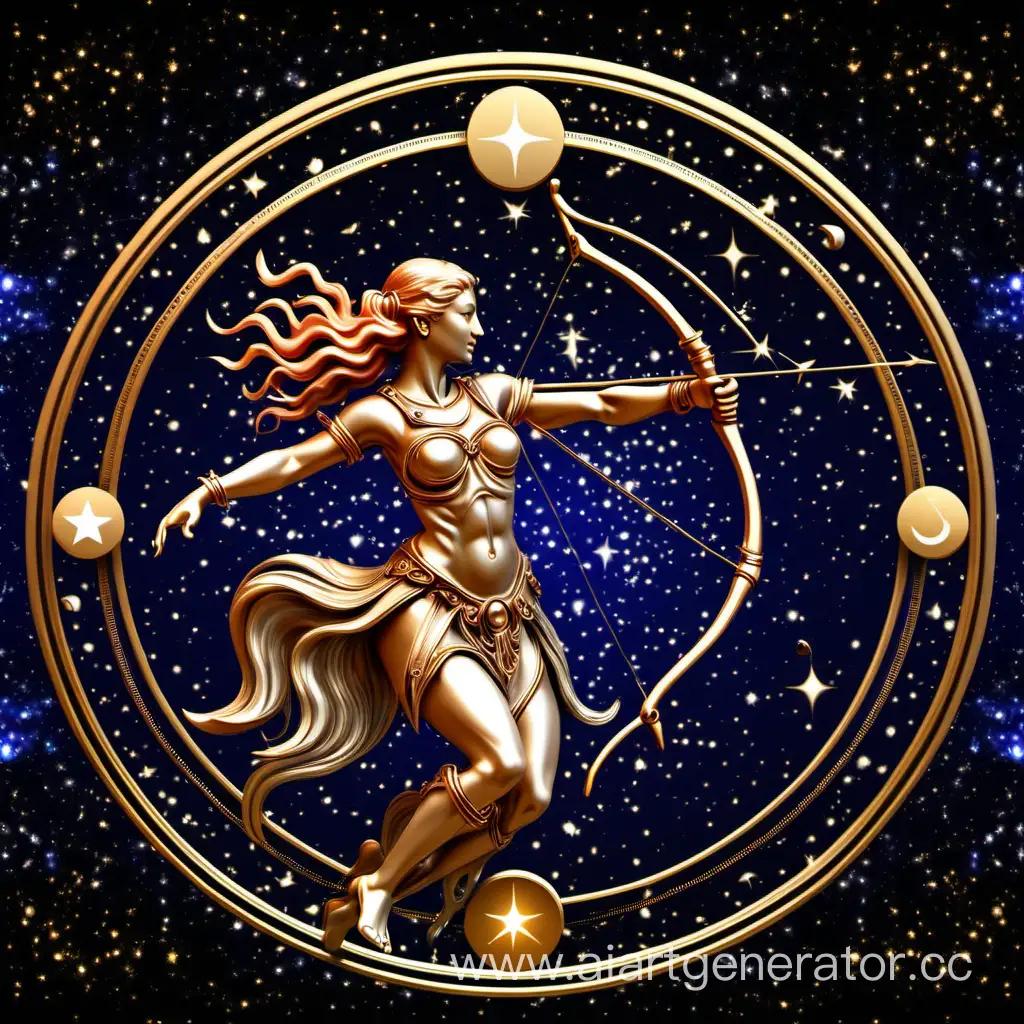 Sagittarius Zodiac Sign Art Celestial Archer With Cosmic Bow And Arrow