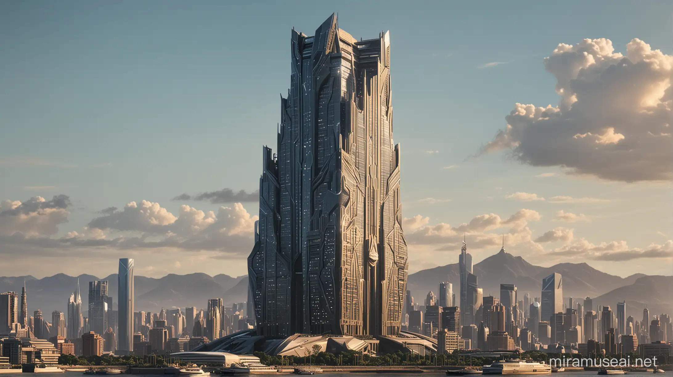 Futuristic Wakanda Skyscrapers Rising Against Vibrant Sky
