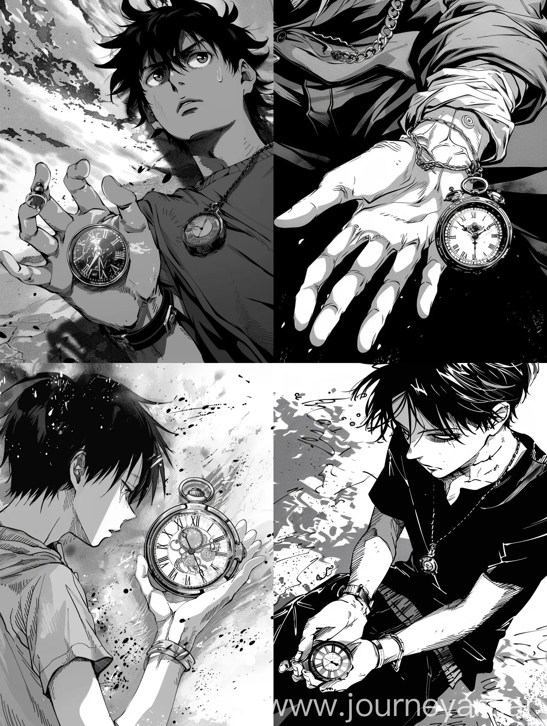 The time amulet in the guy's hand, manga style.