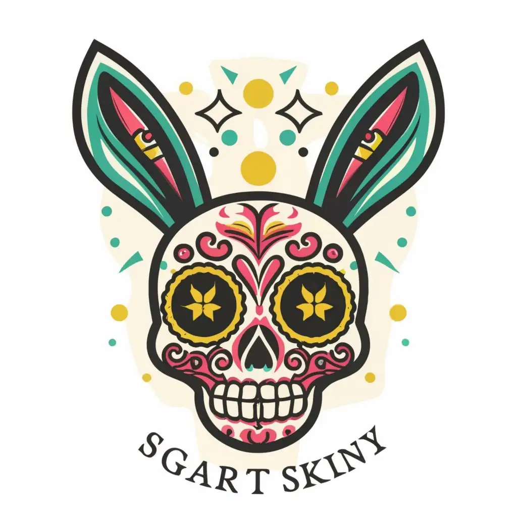 logo, logo t-shirt vector sugar skull bunny ,Contour, Vector, White Background, highly Detailed, sharp outlined image, no jagged edges, vibrant, sharp narrow outlined images, bright colors, large image, with the text ".", typography
