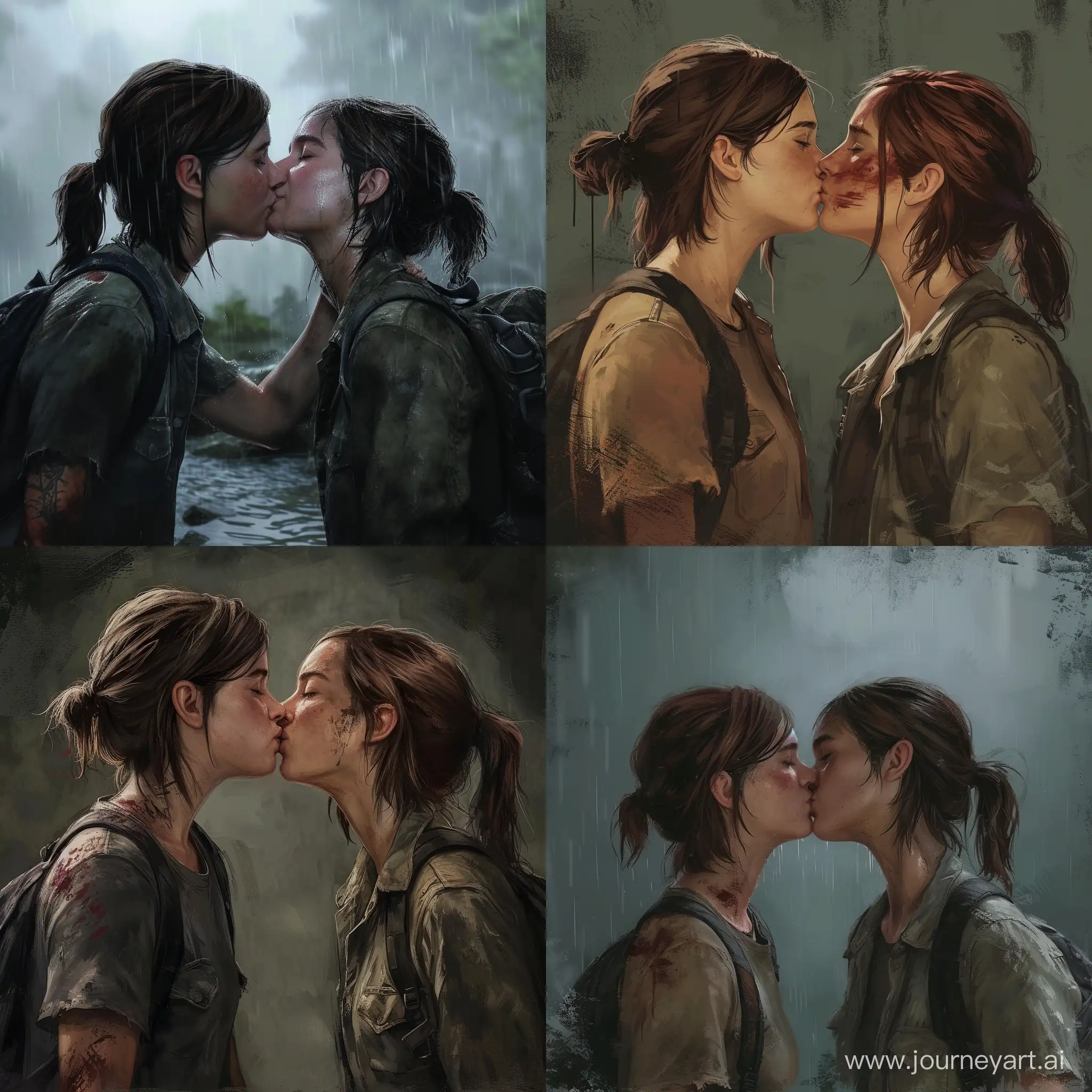 Ellie-and-Dinas-Passionate-Kiss-Art-The-Last-Of-Us-2-Fan-Illustration