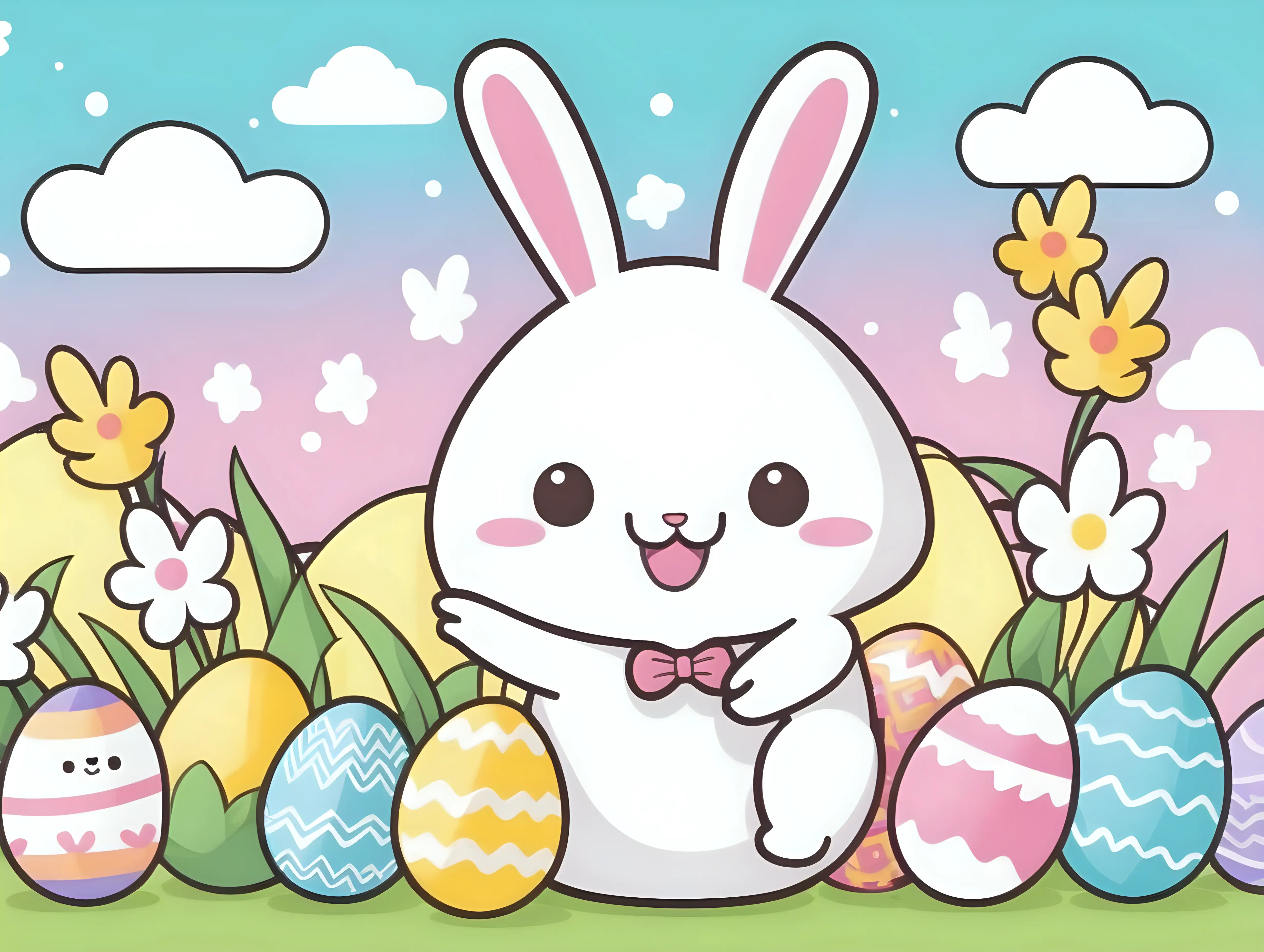 Joyful Kawaii Easter Bunny Celebration Cartoon Banner