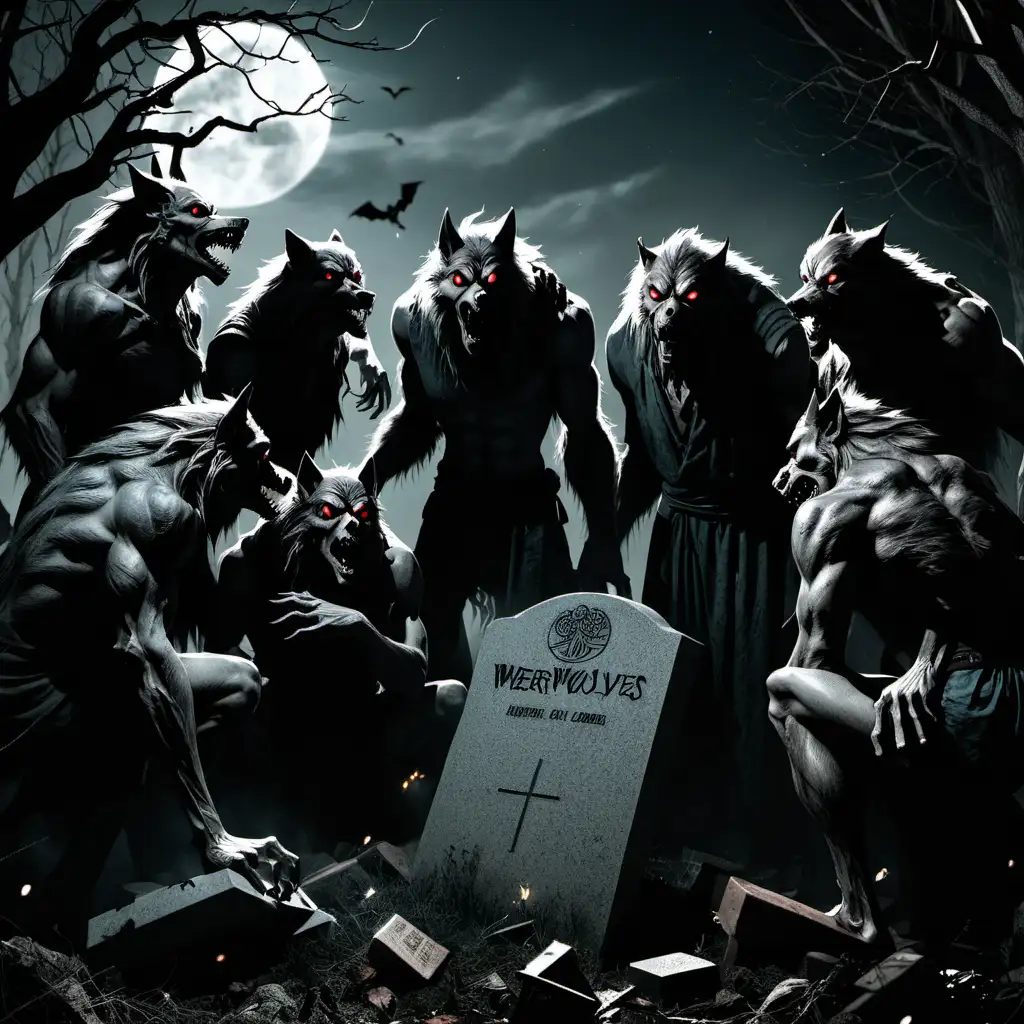 A group of werewolves gathered around a grave