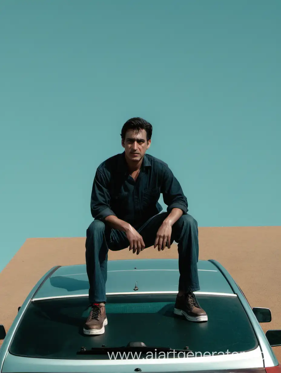 a man sitting on the bonnet of a car