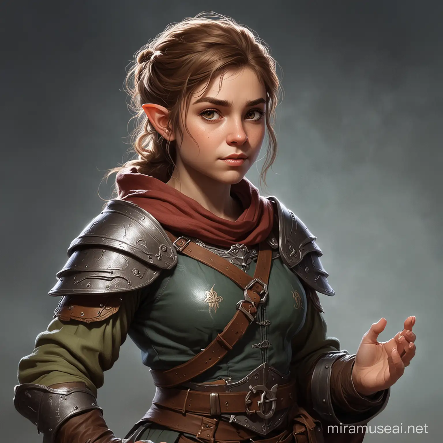 A female halfling who made a pact with an otherworldly being to gain access to magical powers.