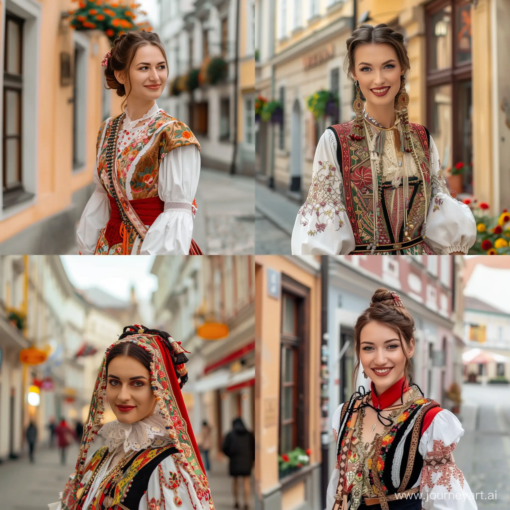 beautiful woman wearing traditional Wiena costume in Wiena street