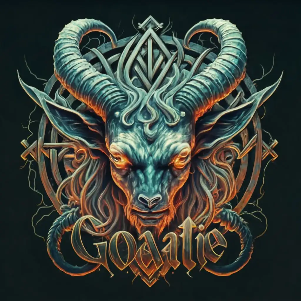logo, evil baphomet hyperrealistic blackmetal, with the text "Goatie", typography, be used in Entertainment industry