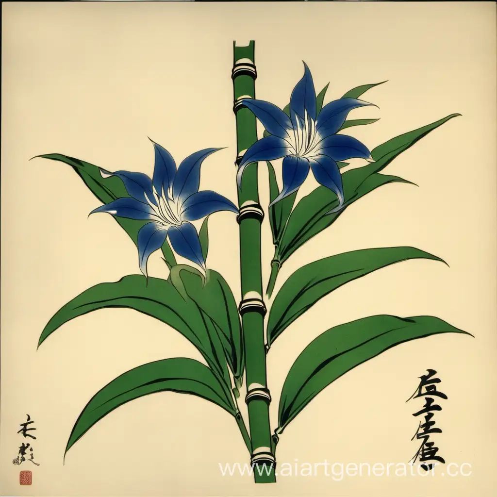 Minamoto-Clan-Emblem-Three-Japanese-Gentian-Flowers-on-Bamboo-Leaves