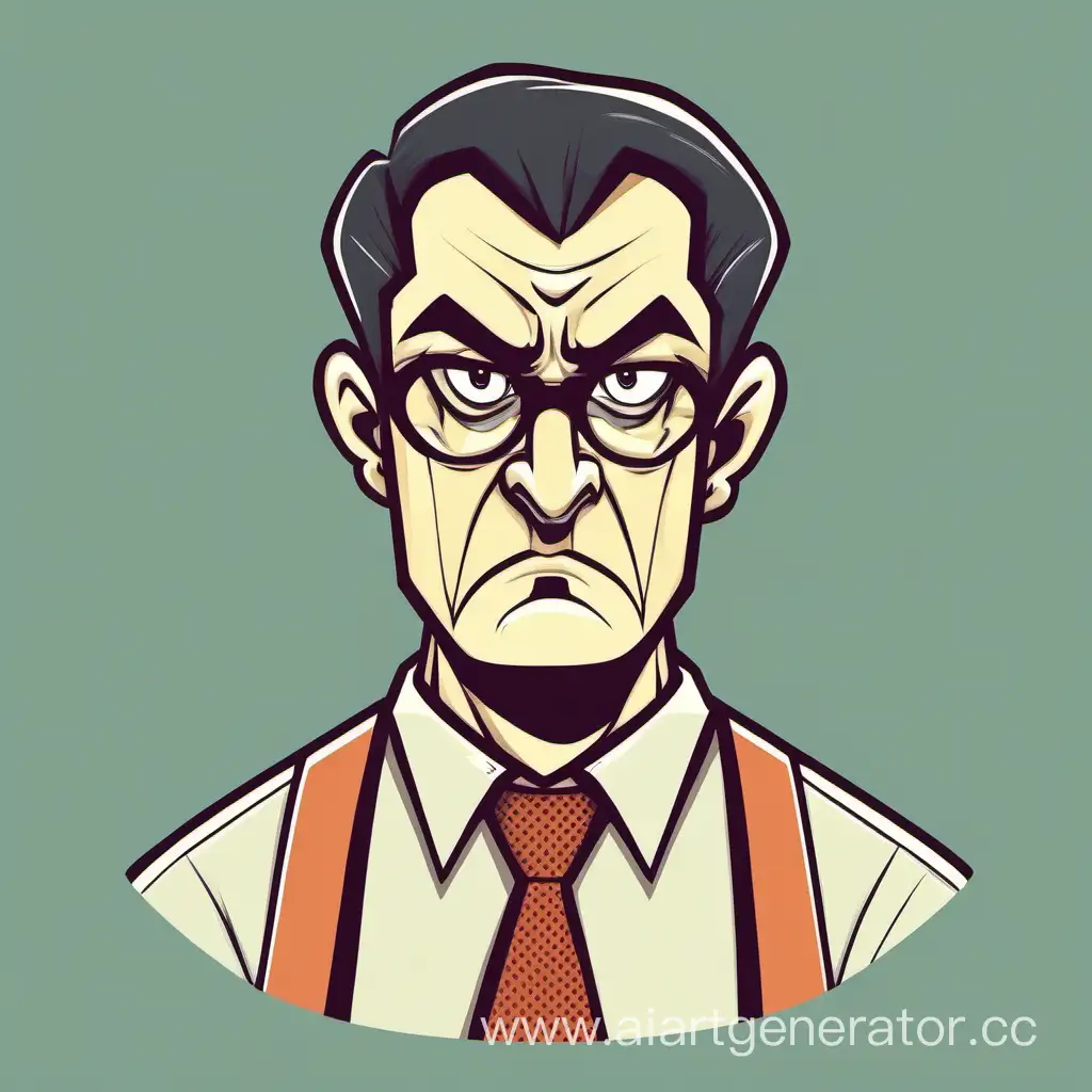 Cunning-Cartoon-Character-Serious-Man-with-a-Mysterious-Expression-and-Shirt