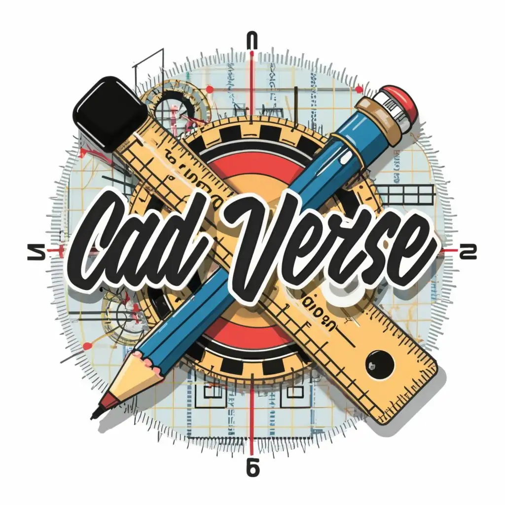 logo, PENCIL, PROTRACTOR, DRAFTING PAPER, with the text "CAD VERSE", typography, be used in Education industry